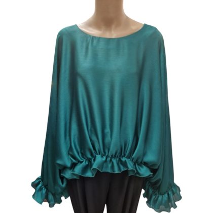 Bluza din voal peliculizat verde cu volane