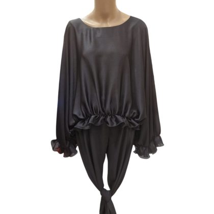 Bluza din voal peliculizat neagra cu volane