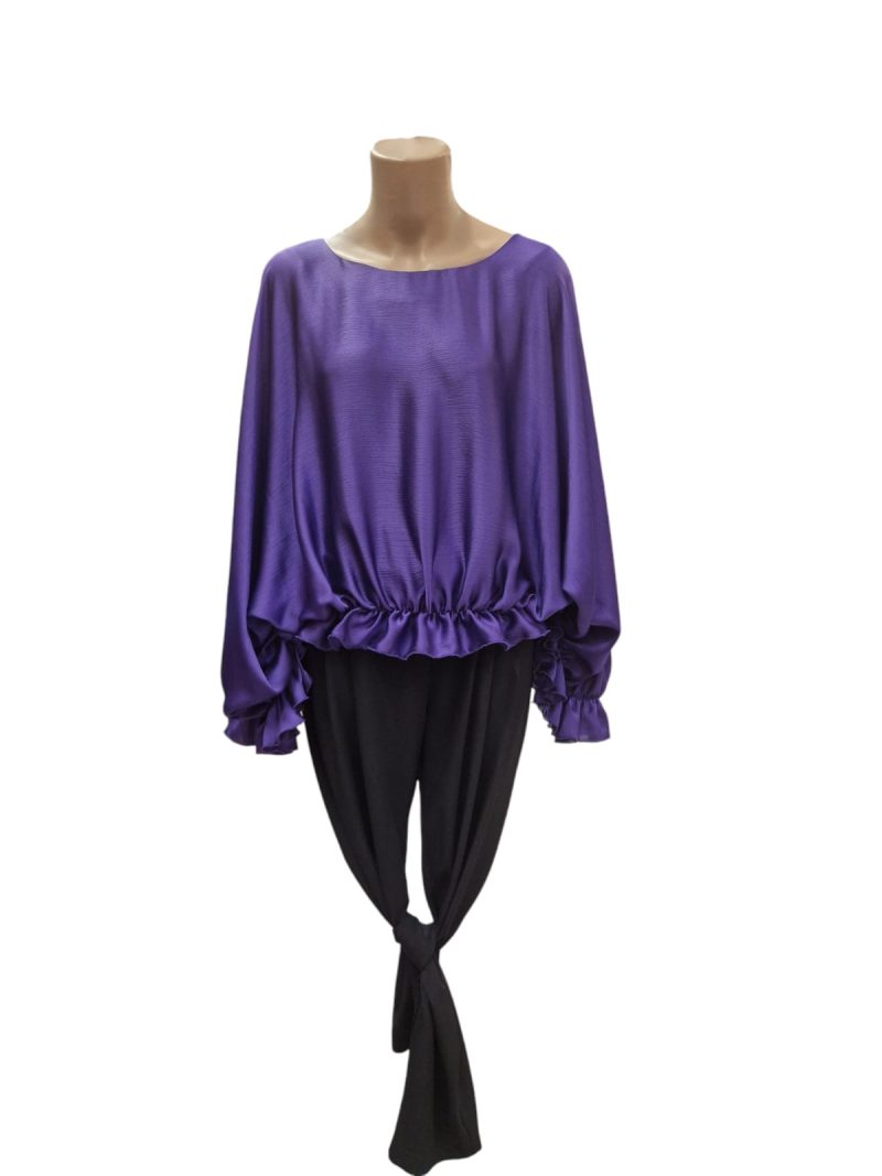 Bluza din voal peliculizat mov cu volane - imagine 2