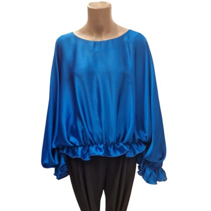 Bluza din voal peliculizat albastra cu volane