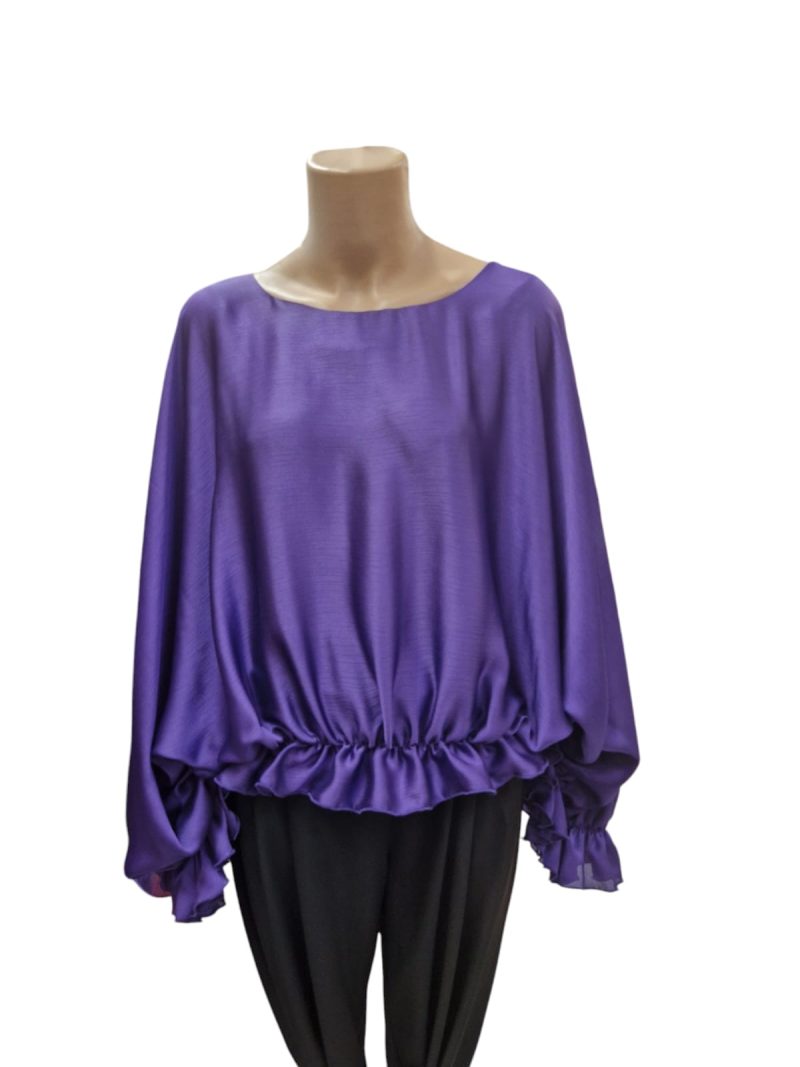 Bluza din voal peliculizat mov cu volane