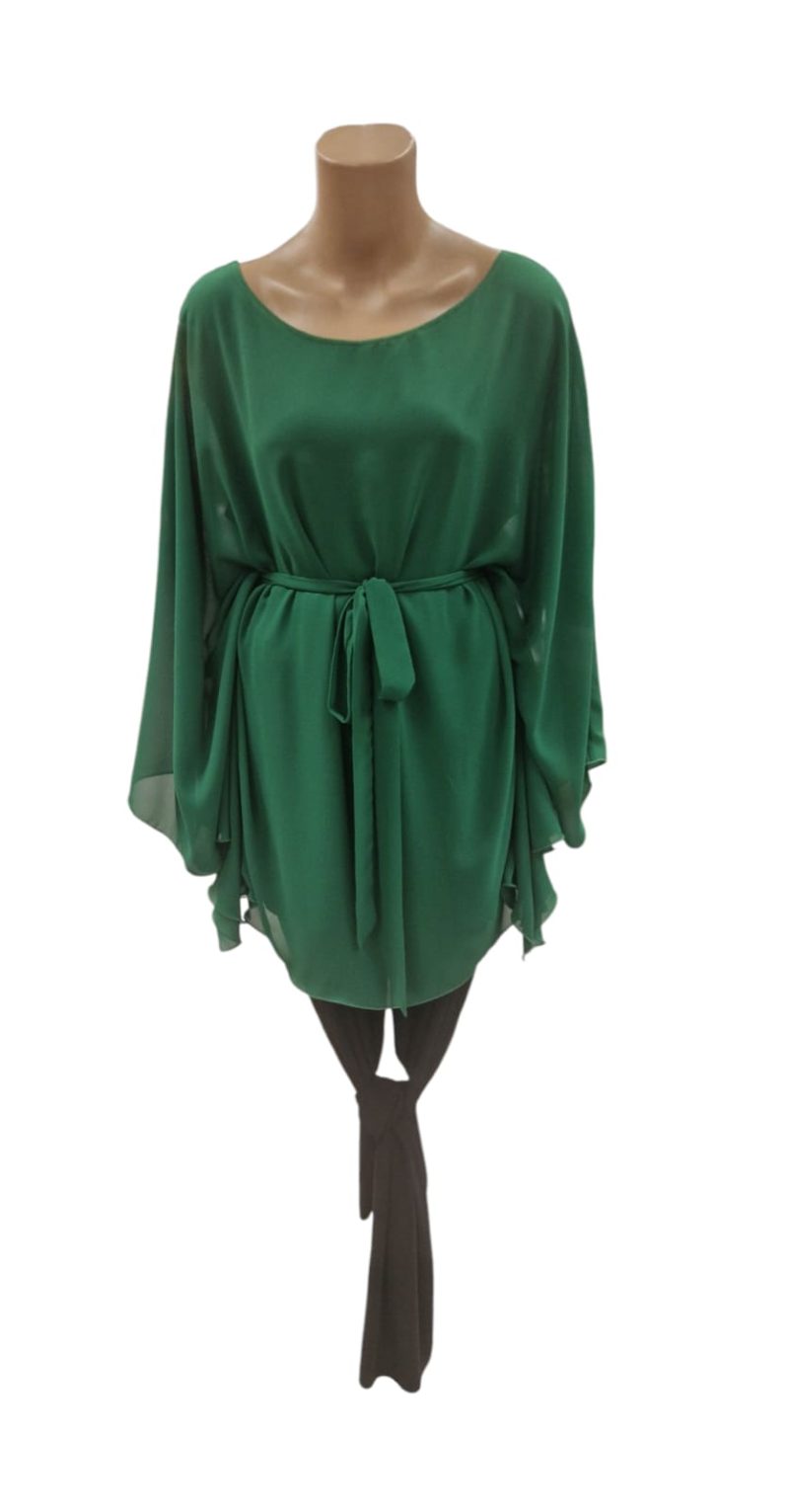 Bluza verde din voal cu cordon detasabil