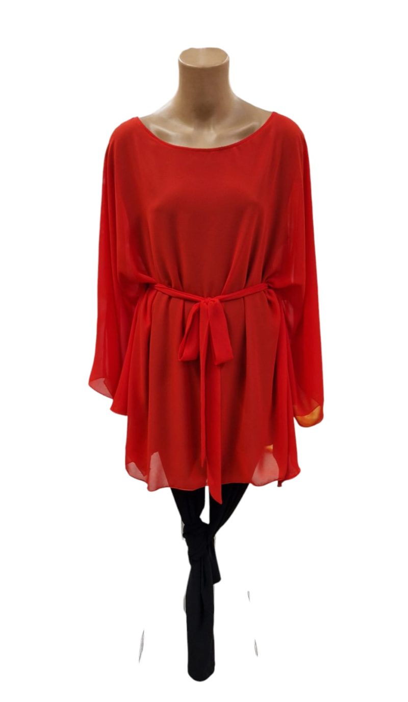 Bluza rosie din voal cu cordon detasabil