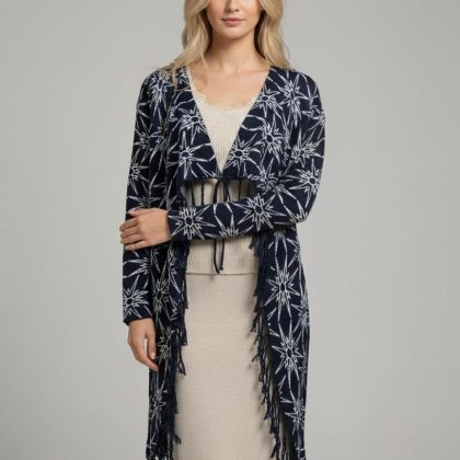 Cardigan Boho Chic franjuri bleumarin