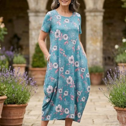 Rochie SANDA albastru floral K3