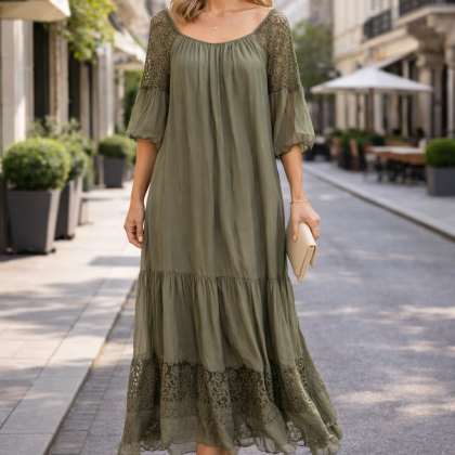 Rochie matase IOANA verde kaki
