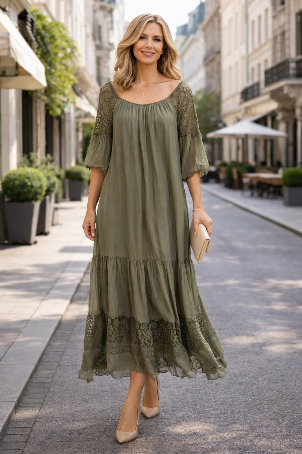 Rochie matase IOANA verde kaki