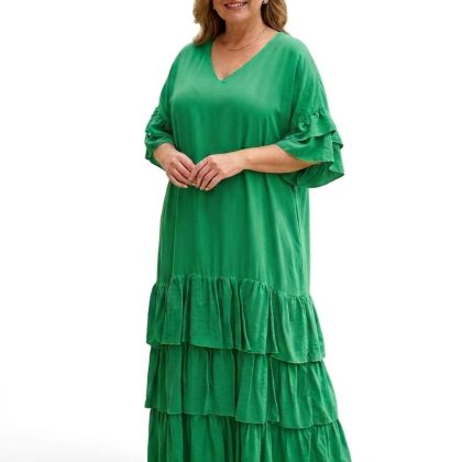 Rochie MIRELA verde cu trei volane
