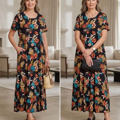 Rochie SANDA floral fond negru F1