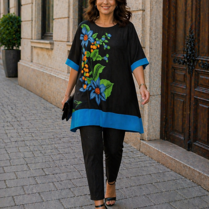 Bluza bumbac albastru floare