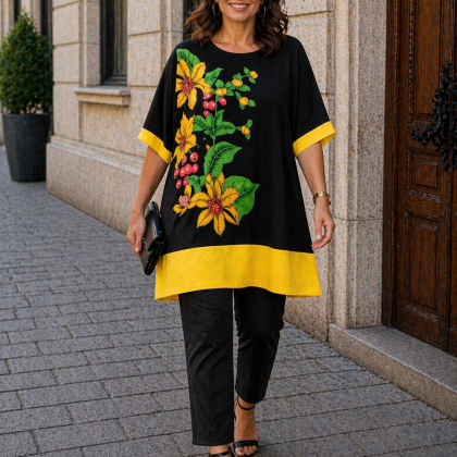 Bluza bumbac galben floare