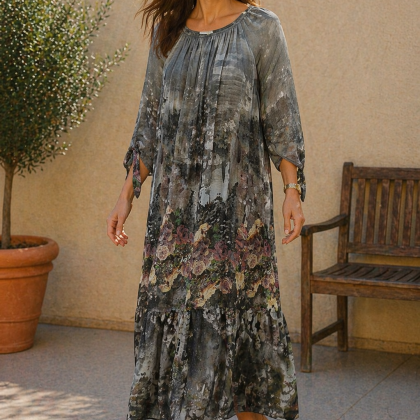 Rochie matase PIA gri floral