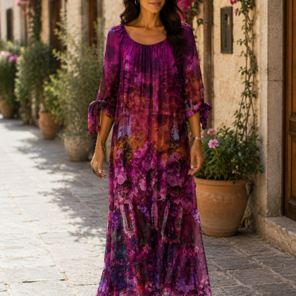 Rochie matase PIA mov floral