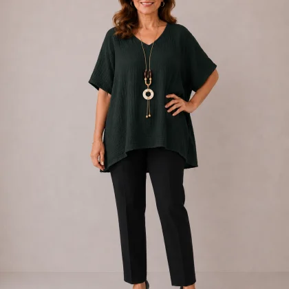 Bluza IRINA verde iarba colier inclus