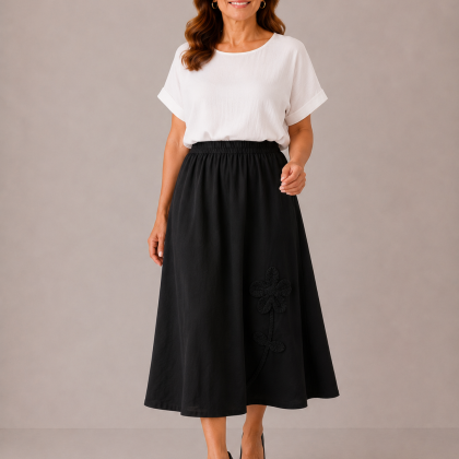 Fusta MARIANA neagra floare cu buzunare