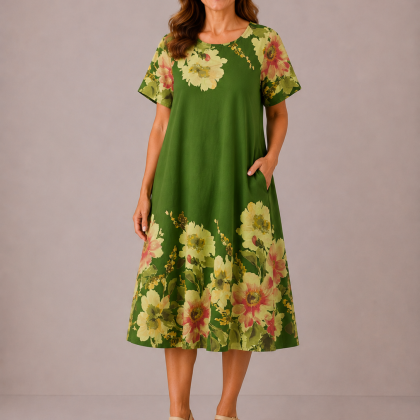 Rochie MARIANA verde flori 01
