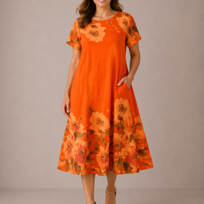 Rochie MARIANA portocalie flori