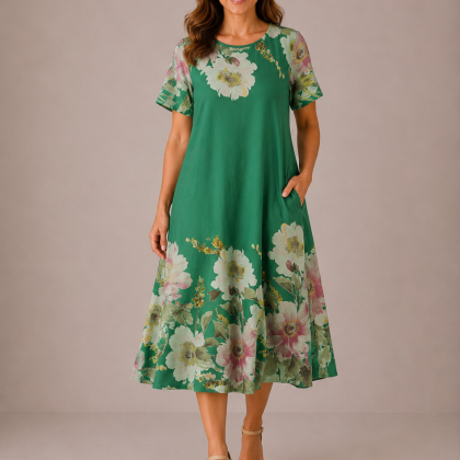 Rochie MARIANA verde flori 02