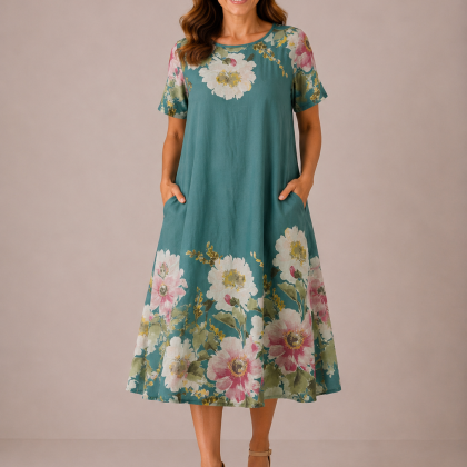 Rochie MARIANA turcoaz flori