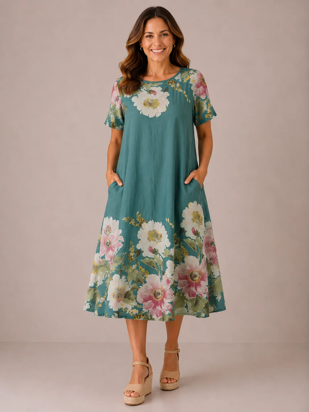 Rochie MARIANA turcoaz flori