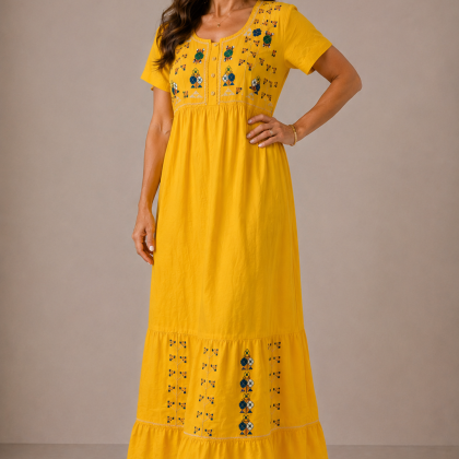 Rochie MARIANA galbena traditionala