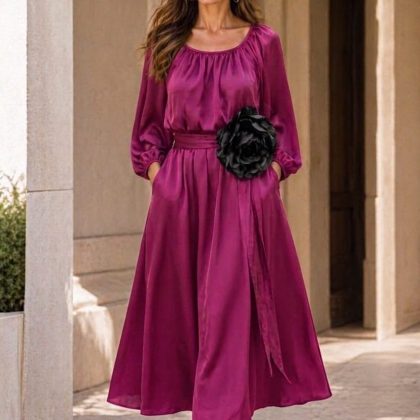 Rochie MIRELA roz din voal cu detaliu tip floare