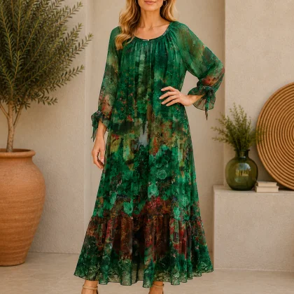 Rochie matase Pia verde floral