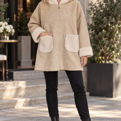Jacheta stil cojoc piele intoarsa IOANA bej