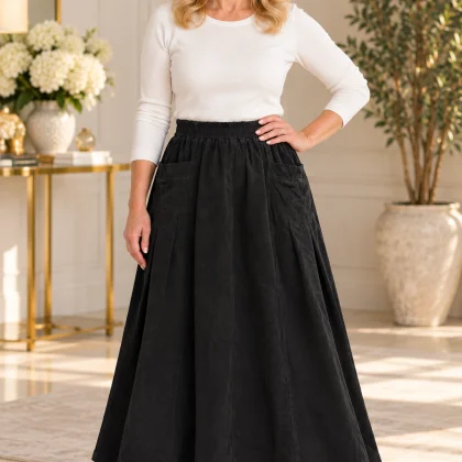 Fusta MARIANA raiat buzunare G1 neagra