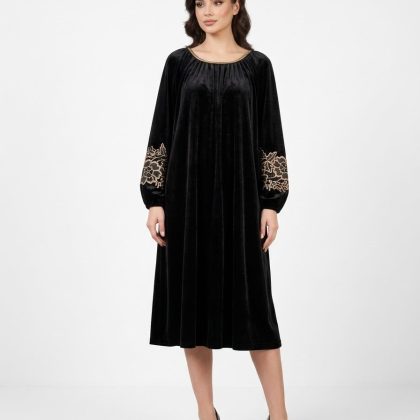 Rochie din catifea cu broderie aurie
